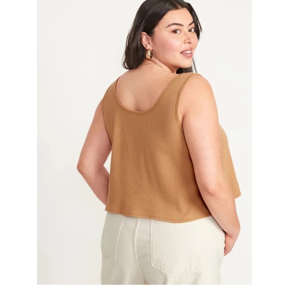 NWT Old Navy Cropped Waffle Knit Button Front Scoop Neck Tank - Picture 2 of 9
